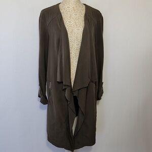 Eliane Rose Laganlook Cardigan Taupe Open Front Waterfall Pockets Tencel SZ L